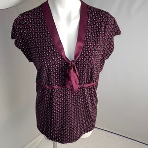 Ann Taylor purple multicolor pattern v-neck faux wrap top XL